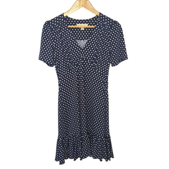 Michael Kors Navy Blue Polka-Dot A-Line Ruffle Dress SZ S - Picture 9 of 16